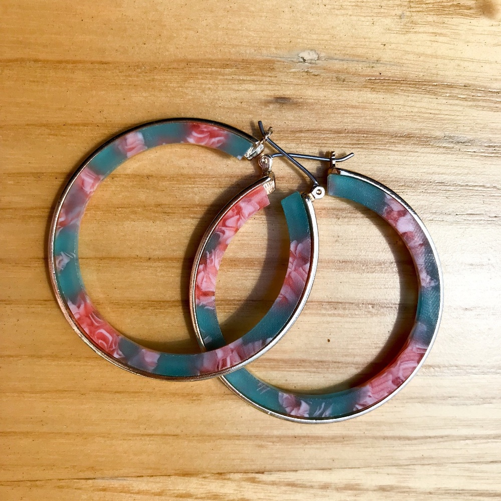 Pink & Blue Marble Hoop Earring- Style On The Spot